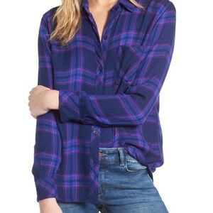 RAILS Hunter Plaid Flannel Azure, Magenta and Black Shirt Medium